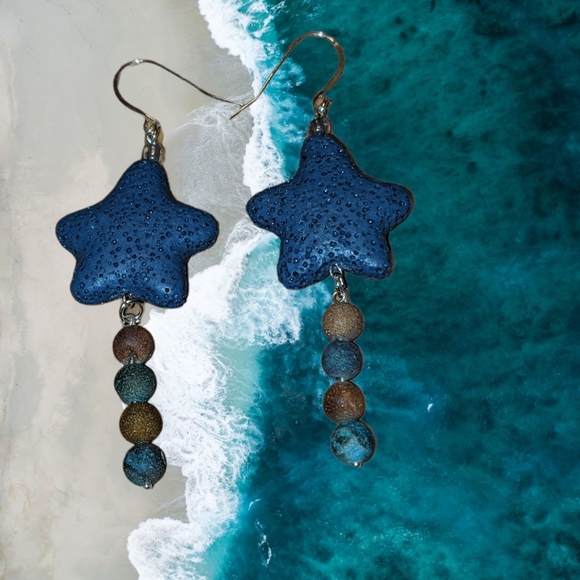 Lava Stars and crystal drops natural stone earrings jewelry by AngecaJewelry - Picture 4 of 4